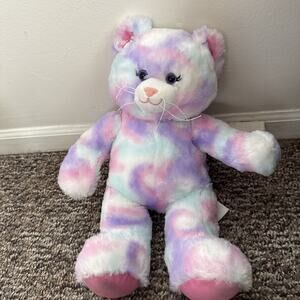 Build A Bear Workshop 2018 Tie Dye Cat 16" Plush - Pastel Tie Dye - Long Tail